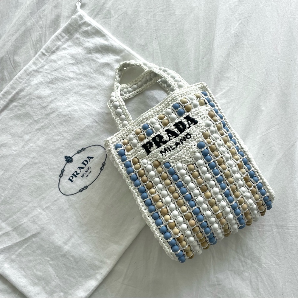 PRADA Raffia and wood tote bag